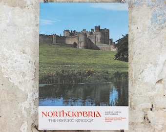 1970s Alnwick Castle Poster, Northumbria, Newcastle Upon Tyne, Northumbria Tourist Board, England, United Kingdom, travel wall art decor