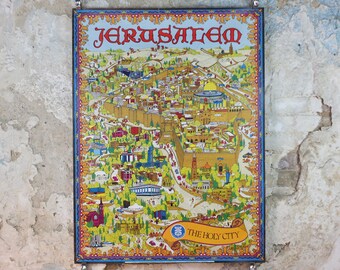 1973 Jerusalem Poster, The Holy City by Roy Bishop, Israel's 25th Anniversary Year, Travel tourism wall art decor