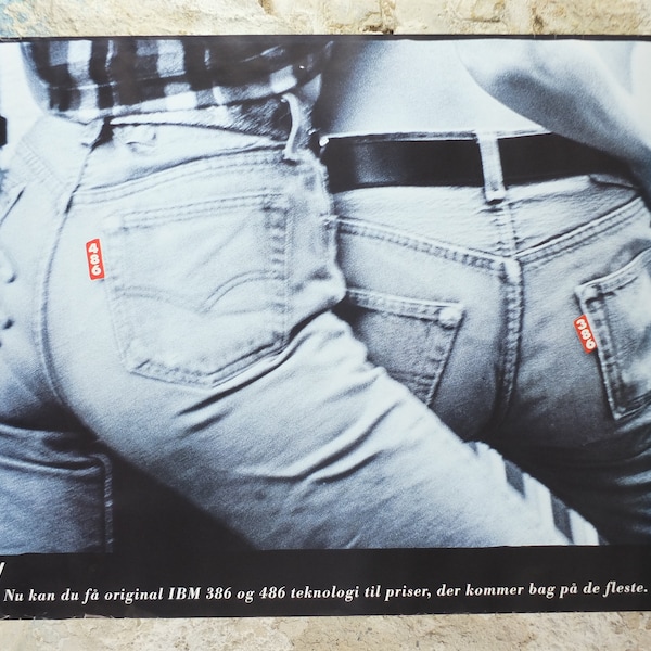 1989 IBM PC PS/ 386 486 Poster, Levis Denim Jeans red tag, Danish, computer technology pc server, retro wall art decor