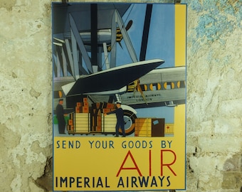 Vintage British Imperial Airways Travel Poster Goods airport London freight UK Britain travel tourism holiday vacation Visoni wall art 1990s