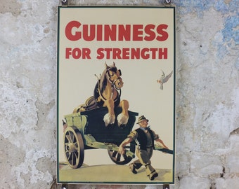 1990s Guinness for Strength Poster, from Guinness Museum, By John Gilroy 1949, Horse and Cart pulled by the farmer, Wall art retro decor