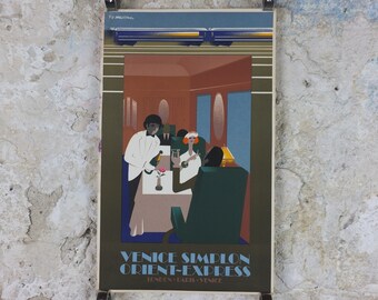 Original Venice Simplon Orient Express Poster, Dining Car by Fix Masseau, 1985 limited edition of 200, train, art deco, wall art decor