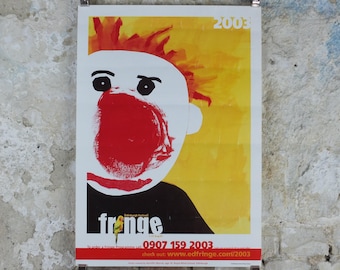 2003 Edinburgh Festival Fringe Poster, Arts Festival, clown entertainer, artwork by Jennifer Worral, wall art decor