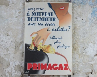 1956 Primagaz Poster, she smiles, original French gas heating advertising, home heating, industrial art, wall retro decor