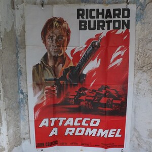 Original Vintage Italian Large Movie Poster Raid on Rommel 1971 Attaco a Rommel Richard Burton monty war libya desert rats  wall art 1970s