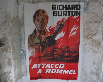 Original Vintage Italian Large Movie Poster Raid on Rommel 1971 Attaco a Rommel Richard Burton monty war libya desert rats  wall art 1970s