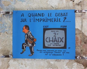 1976 French Labour Unions Poster, Imprimerie Chaix, CGT and FSM, workers rights better pay and conditions, wall art decor