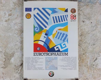 1990 Alfa Romeo Greece Poster, Athens Eurotrophaeum 80th anniversary, Ottantanni, art deco style by Enrico Dordoni, wall art decor