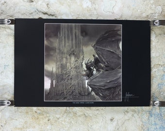 Hand Signed John Howe The Two Towers Poster, The Dark Tower and Nazgul, 1999 Tolkien, Middle Earth, Lord of the Rings, print wall art decor