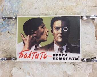 USSR Propaganda Poster, Careless talk costs lives, Communist Soviet Union, careful who you talk to, around 1970s, wall art decor