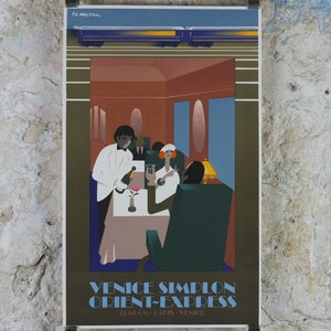 Manifesto originale del Venice Simplon Orient Express, carrozza ristorante di Fix Masseau, 1985, edizione limitata di 200, treno, art déco, decorazione murale