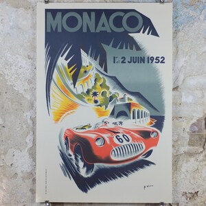 1952年モナコグランプリポスター、B Minne作、1991年モナコ自動車クラブからの再版、モータースポーツ、壁アート装飾
