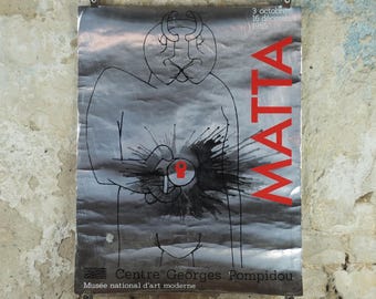 1985 Roberto Matta Poster, thick silver paper, Centre Georges Pompidou, Surrealism Abstract Expressionism, gallery exhibition wall art decor