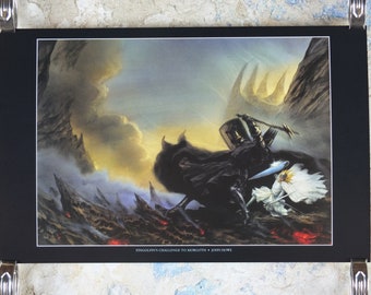 1999 Tolkien Fingolfin and Morgoth Poster, The Lays of Beleriand, by John Howe, Middle Earth pre Lord of the Rings, print wall art decor