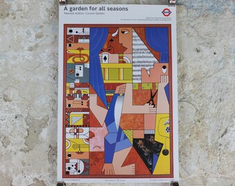 1992 Tube London Underground Poster, Covent Garden, A Garden for All Seasons, by Caroline Anne Brice, travel history, wall art decor