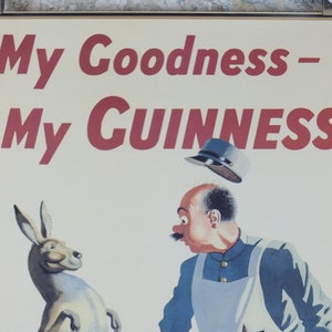 1990s My Goodness My Guinness Poster, from Guinness Museum, By John Gilroy 1942, kangaroo, joey and zookeeper, Wall art retro decor image 3