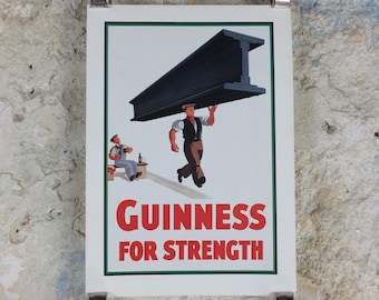 1981 John Gilroy Guinness Toucan Poster, Girder 1934, Guinness construction worker carrying a steel girder, wall art retro decor