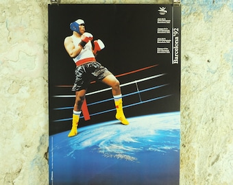 Original Vintage Olympic Spanish Barcelona 1992 Boxing Poster heavyweight middleweight lightweight Olympiad sport wall art 1990s