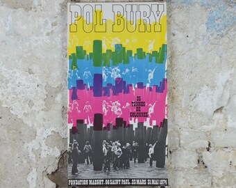 1974 Pol Bury Poster, 25 Tons of Columns, Tonnes de Colonnes, Cobra Group, Jeune Peintre Belge, artist gallery exhibition wall art decor