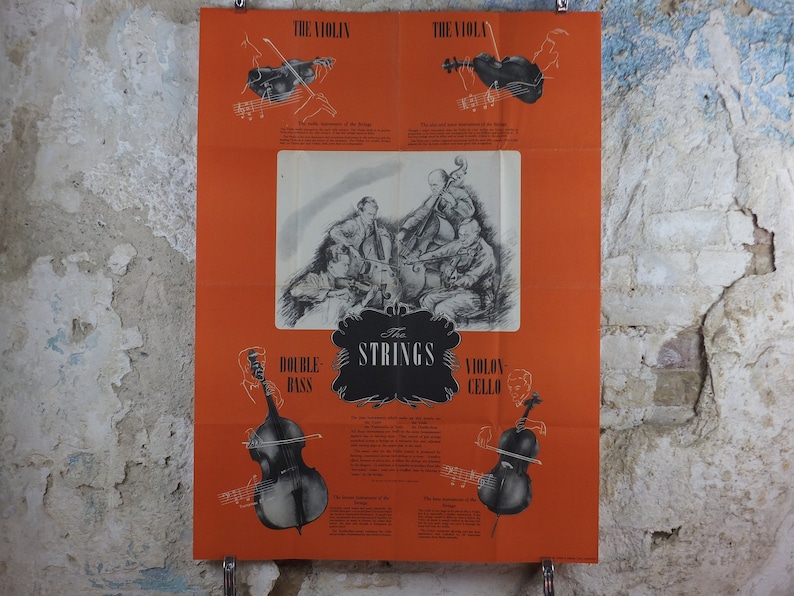 Vintage Strings Instruments Music Poster, the Strings, Violin, Viola ...