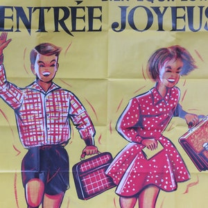 Original Vintage French Children Kids Back to School Poster fashion style bag happy running Advertising print R Hennin wall art retro 1960s image 9