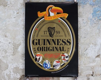 1997 Guinness Original Poster, 1759 Gilroy Pin Badges, Harp, toucan and zookeeper, advertising lager beer, wall art decor