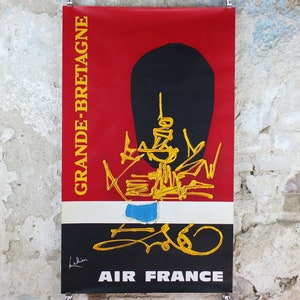 1967 Cartel original de Air France, Gran Bretaña de Georges Mathieu, abstracción lírica, arte abstracto, Grande Bretagne, decoración de arte de pared de viaje