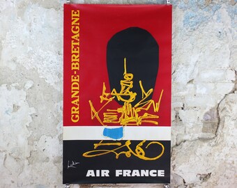 1967 Original Air France Poster, Great Britain by Georges Mathieu, lyrical abstraction, Abstract Art, Grande Bretagne, travel wall art decor