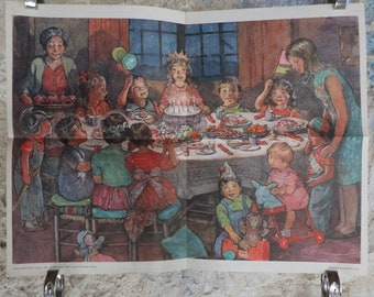 Original Vintage British Child Education Child Birthday Party Poster mid century print Dorothy Hawksley wall art 1966 1960s
