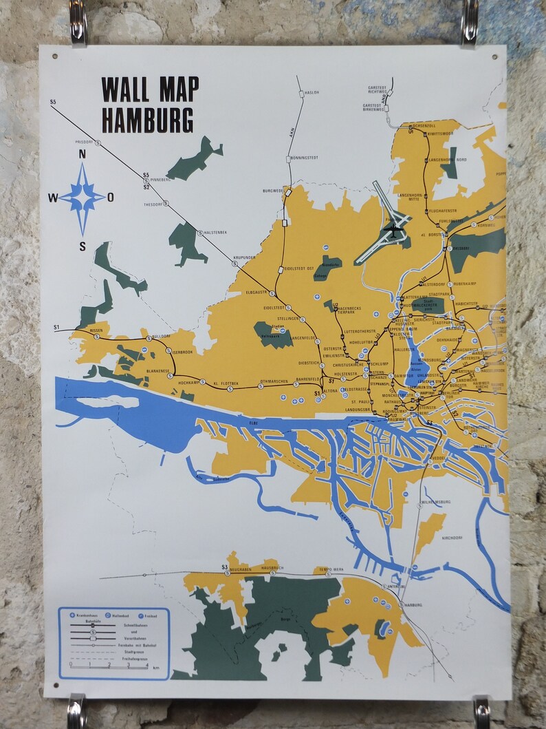 1968 Hamburg Rail Map Double Sheet Poster Hamburger Bahnplan | Etsy