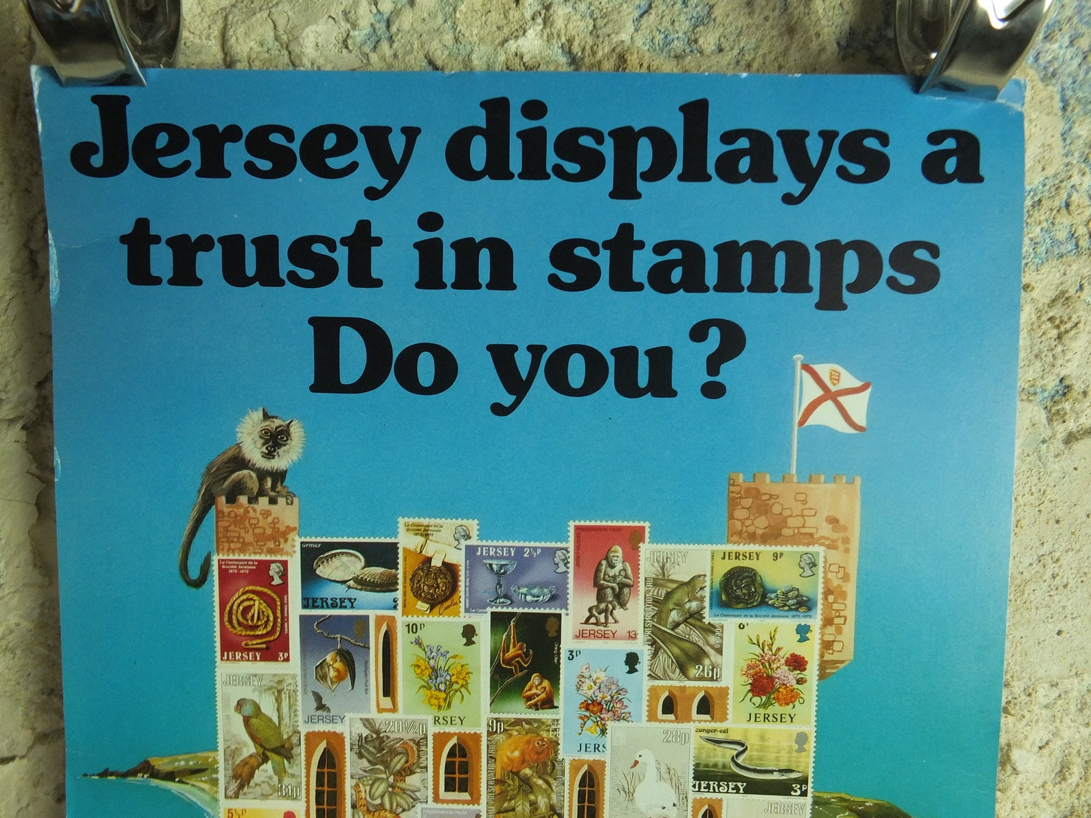 Original Vintage Jersey Stamps Post Office Poster Philatelic Etsy