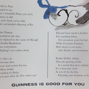 1961 Guinness kattaffisch, Ett symposium om katter, Guinness husdjurssida, av Gerard Hoffnung, reklam för irländsk stoutöl, väggdekor bild 6
