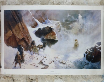 1982 Caradhras Poster, from the Tolkien Society, painted by Paul Raymond Gregory, Misty Mountains, Lord of the Rings, Moria, wall art decor