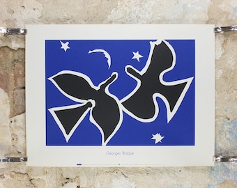 1991 Georges Braque Poster, The Birds, Les Oiseaux from 1953, The Louvre, Cubism, Fauvism, artist gallery exhibition, wall art decor
