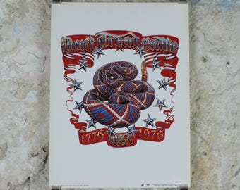 1976 American Bi-Centennial Poster, USA Dont Tread on Me 1776, American Revolution, by Stanley Mouse and Alton Kelley, music wall art decor