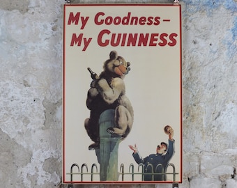 Vintage Guinness Poster, My Goodness My Guinness, from Guinness Museum, bear and zookeeper, 1936 Wall art by Gilroy retro decor