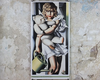 2004 Tamara de Lempicka Poster, Portrait of Miss Poum Rachou, Kizette Foxhall, girl with teddy bear, Art Deco Nouveau cubism, wall art decor