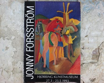 1993 Jonny Forsstrom Poster, Horses, Abstract , Hjorring Kunstmuseum, Swedish Modernism art, artist gallery exhibition, wall art decor