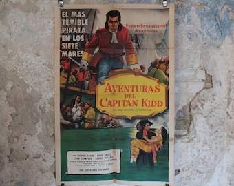 Original Vintage Movie Poster The Great Adventures of Captain Kidd 1953 1950s wall art pirates ship US one sheet cinema film memorabilia