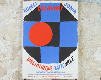 1978 Sonia & Robert Delaunay Poster, chequered octogon, Orphism, Cubism, abstract Fauvism, Bibliotheque Nationale Paris, wall art decor