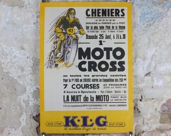1950 Motocross Poster, Cheniers France, French motorsport, LA NUIT de la MOTO, motorbikes motor cross Buttes de Doue, Paris, wall art decor