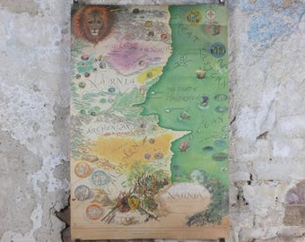1972 Pauline Baynes Map of Narnia Poster, C.S. Lewis, The Lion the Witch and the Wardrobe Chronicles, Penguin Books, fantasy wall art decor