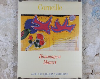1988 Corneille Poster, Homage to Mozart, Cobra Group, Reflex Movement, Guillaume Beverloo, artist gallery exhibition, wall art decor