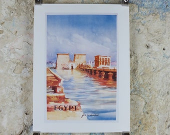 Egypt River Nile Travel Poster, Fellucas, Excursions in the Orient, Reprint, travel and tourism advertising, wall art decor 1990s