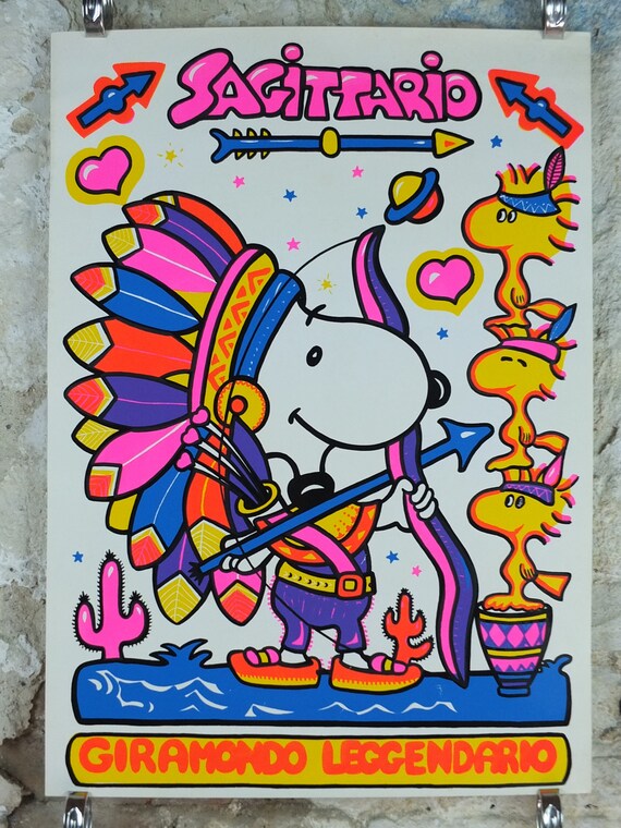1980s Snoopy Poster, Peanuts, Sagittarius Zodiac Sign in