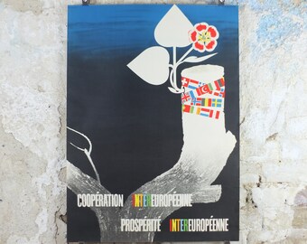 1950 ERP European Recovery Fund Poster, European Cooperation and Prosperity, Marshall Plan, Pierre Cauchat, European Union, wall art decor