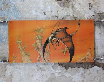 1976 Yellow Bird is Dead Poster, 20th Century Steel Band, Pterodactyl by Rodney Matthews, epic adventure art, dinosaur, scifi wall art decor