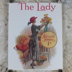 1960s The Lady Poster, Woman in gray Flapper autumn style from the 1920s, Womans magazine, fashion Advertising, art deco, wall art decor