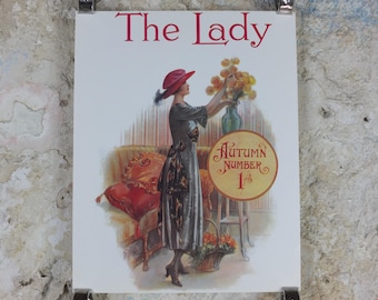 1960s The Lady Poster, Woman in gray Flapper autumn style from the 1920s, Womans magazine, fashion Advertising, art deco, wall art decor