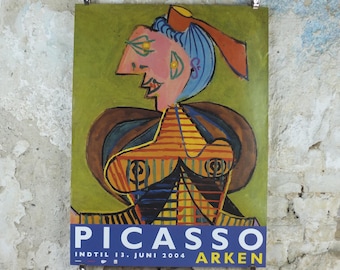 2004 Pablo Picasso Poster, Woman with hair like Aries on a green background 1937, Arken, Denmark, artist gallery exhibition, wall art decor
